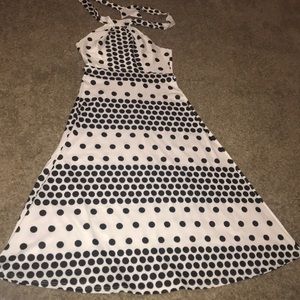 White and black polkadotted  dress